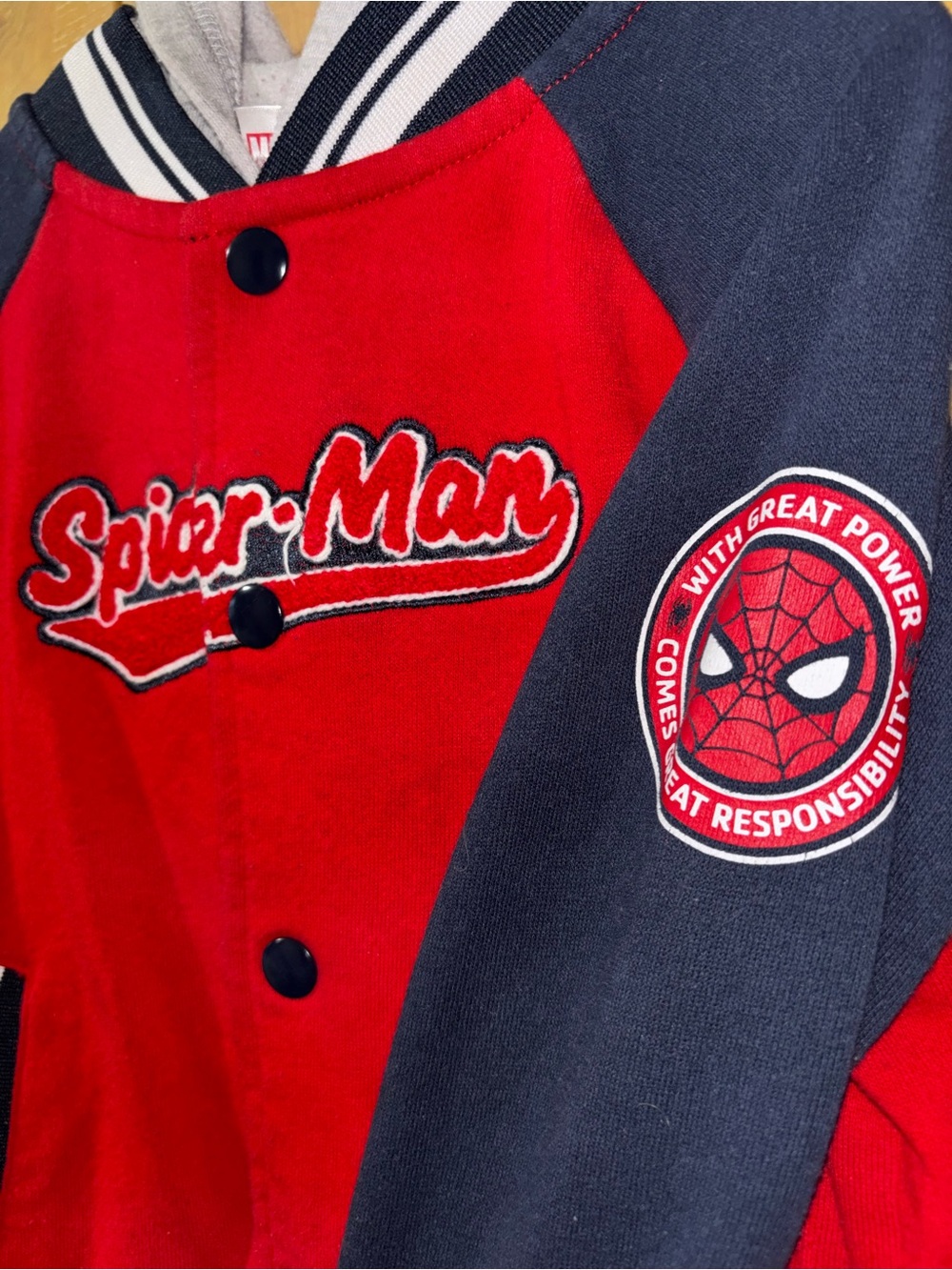 Spiderman Red & Navy Hooded Varsity-Style Kids Jacket size 5 - Picture 2 of 2